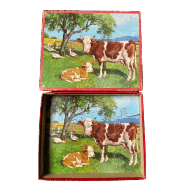 Puzzel hout vintage koetjes en ganzen (12 stukjes)