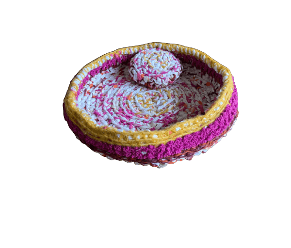 Mand gehaakt geel/roze/ecru met kussentje - Afbeelding 2