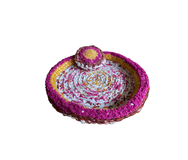 Mand gehaakt geel/roze/ecru met kussentje - Afbeelding 4
